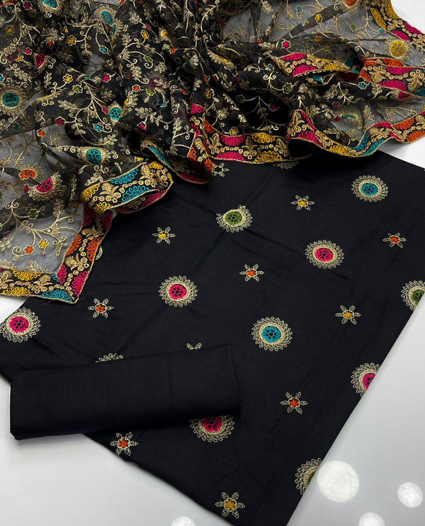 Unstitch Raw Silk 3 PC