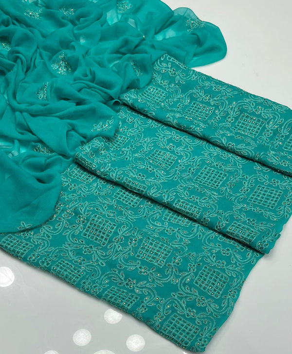 Unstitch Hand Embroided Chiffon 2 PC